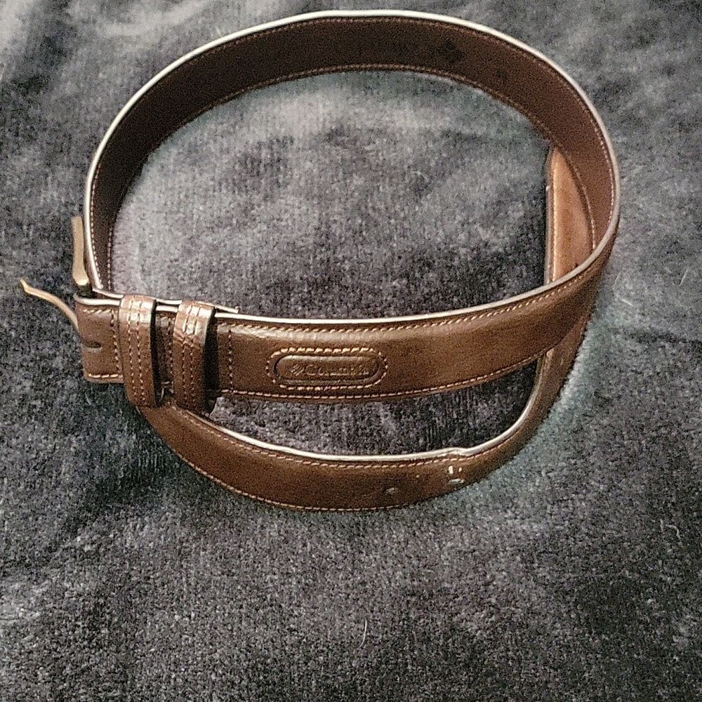 Columbia Oil Tan Leather double loop belt brown brass casual M 34/36